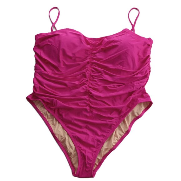 J. Crew Women's Ruched Sweetheart One Piece Swimsuit Sz 24 Fuchsia Removable Pad - Picture 1 of 8